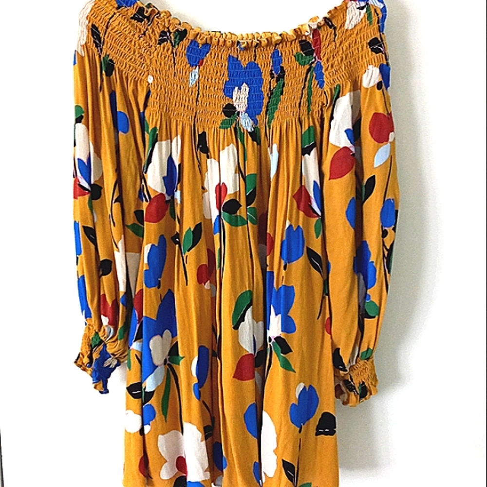 VICI small floral mustard yellow longs sleeve off shoulder top